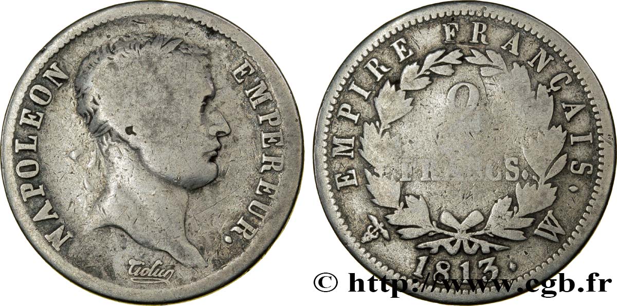 2 francs Napoléon Ier tête laurée, Empire français 1813 Lille F.255/66 BC15 