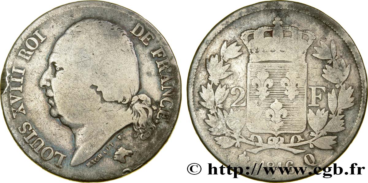 2 francs Louis XVIII 1816 Perpignan F.257/7 RC6 