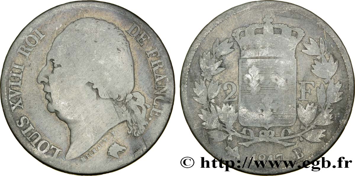 2 francs Louis XVIII 1817 Rouen F.257/9 B6 