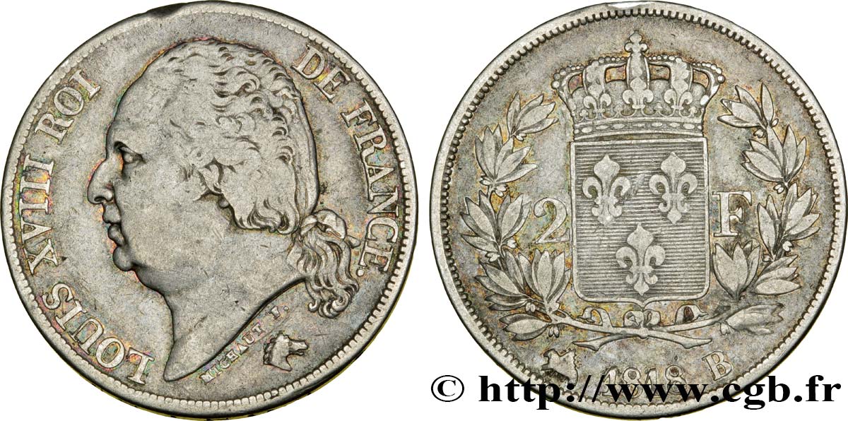2 francs Louis XVIII 1818 Rouen F.257/18 MB25 