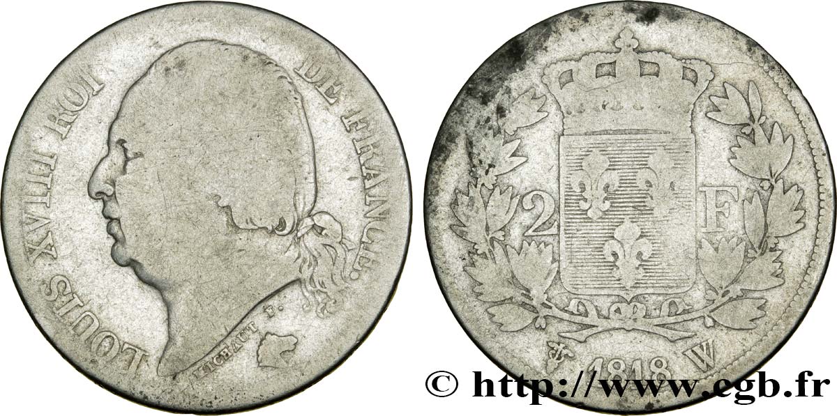 2 francs Louis XVIII 1818 Lille F.257/22 B6 
