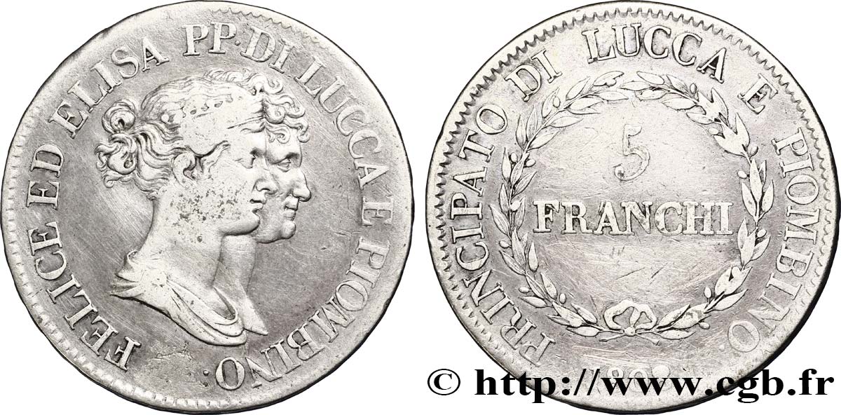 5 franchi, grands bustes 1808 Florence M.439  VF20 