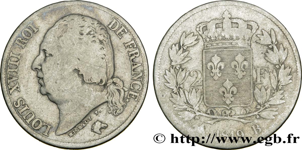 2 francs Louis XVIII 1819 Rouen F.257/24 B10 