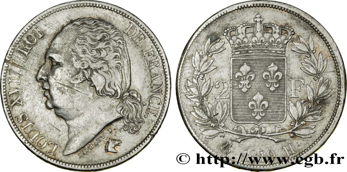 2 francs Louis XVIII 1819 La Rochelle F.257/25 SS45 