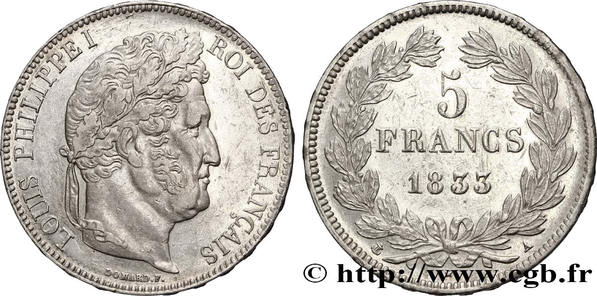 5 francs IIe type Domard 1833 Paris F.324/14 XF48 
