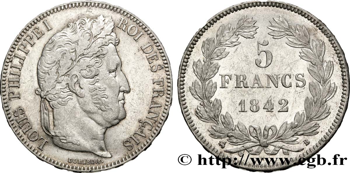 5 francs IIe type Domard 1842 Rouen F.324/96 AU53 