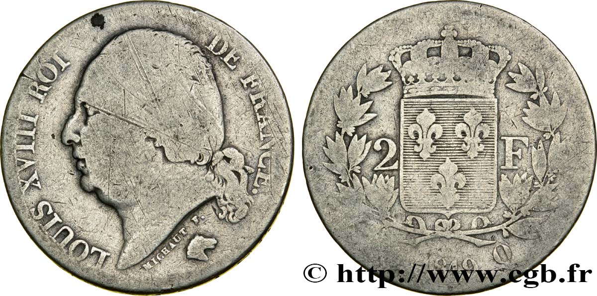 2 francs Louis XVIII 1819 Perpignan F.257/26 RC8 