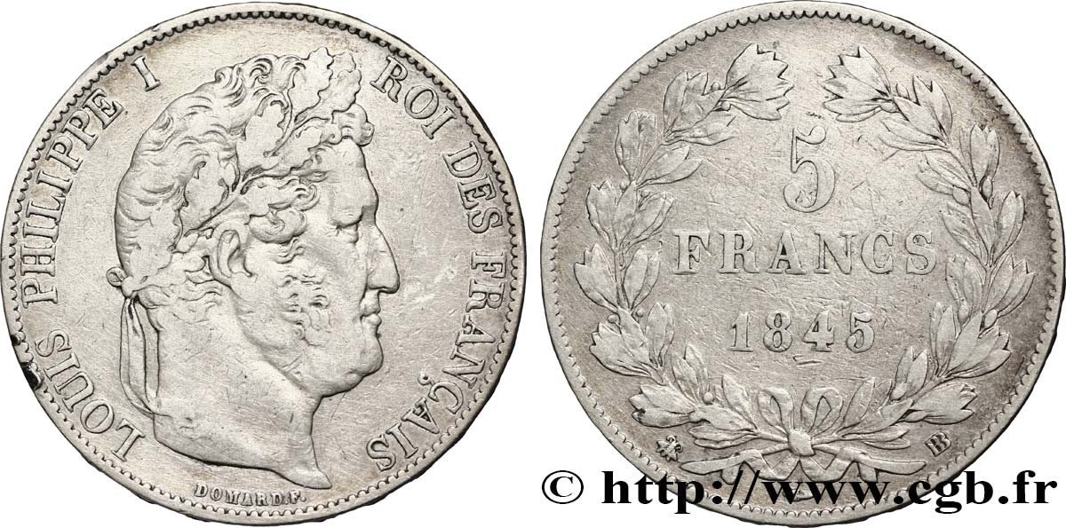 5 francs IIIe type Domard 1845 Strasbourg F.325/7 TB30 