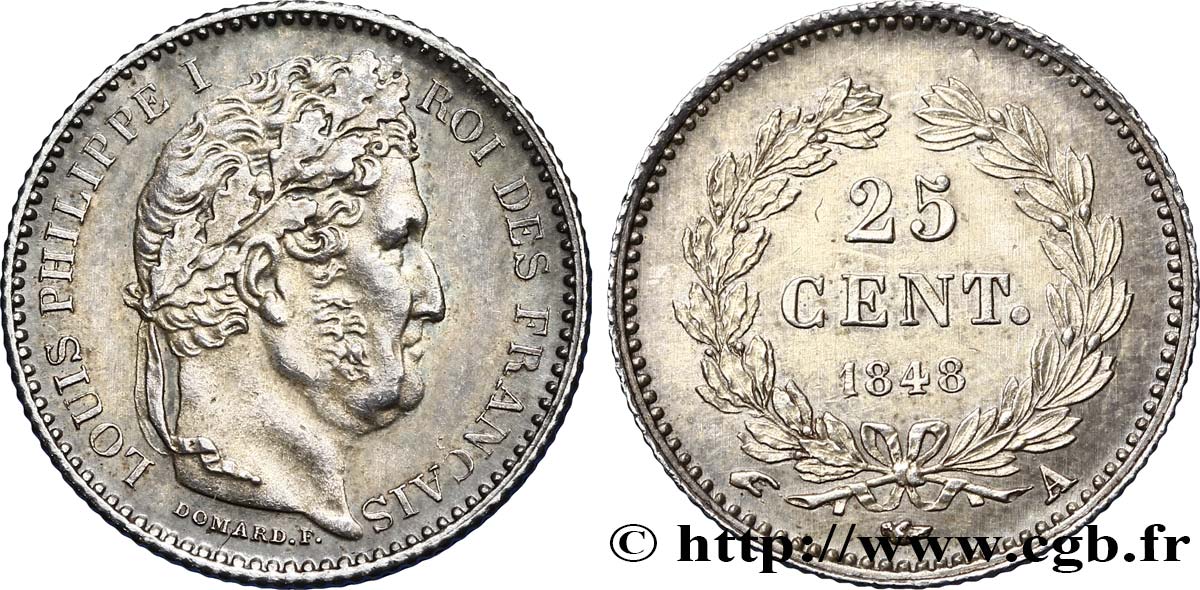 25 centimes Louis-Philippe 1848 Paris F.167/12 SPL60 
