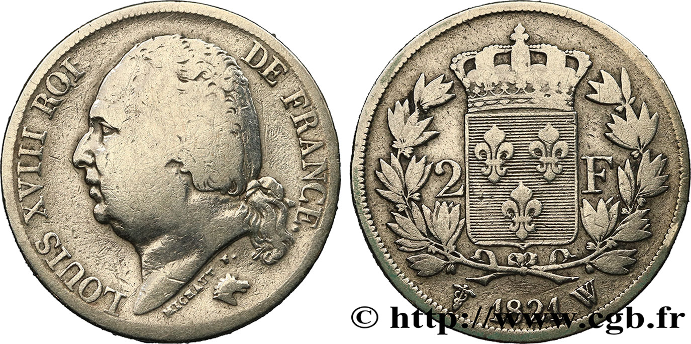 2 francs Louis XVIII 1821 Lille F.257/35 BC15 