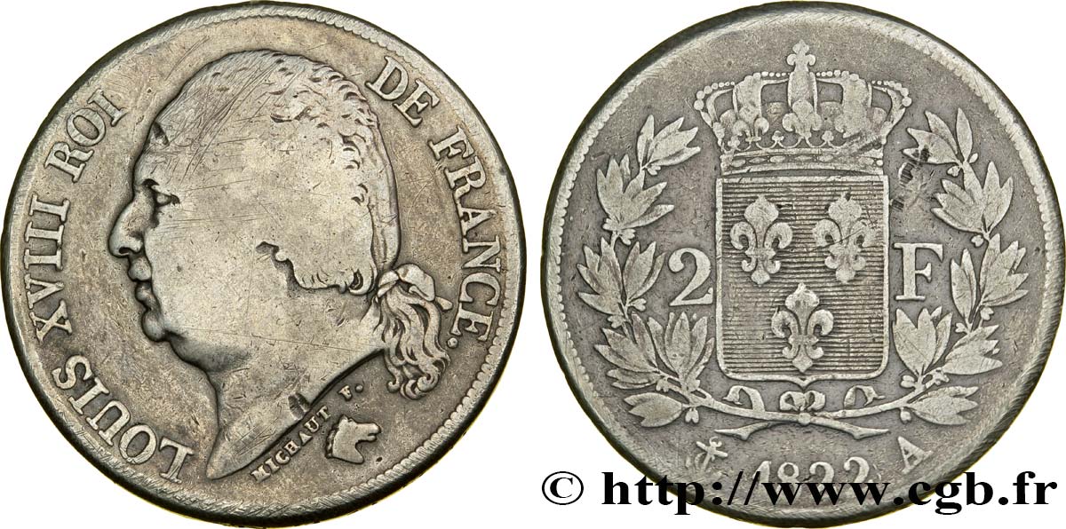 2 francs Louis XVIII 1822 Paris F.257/36 S20 