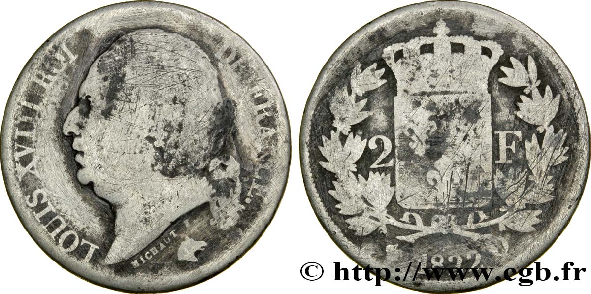 2 francs Louis XVIII 1822 Perpignan F.257/40 AB4 