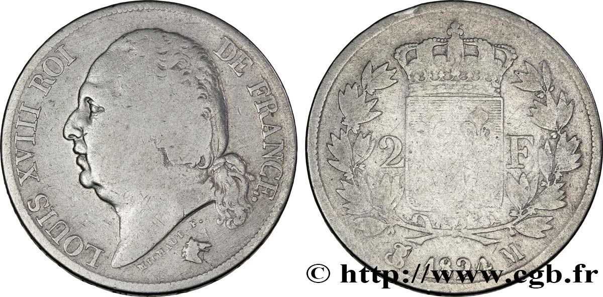 2 francs Louis XVIII 1824 Toulouse F.257/59 B12 