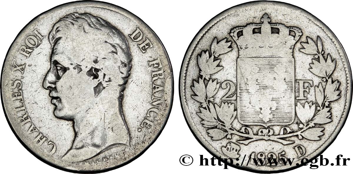 2 francs Charles X 1825 Lyon F.258/4 F12 