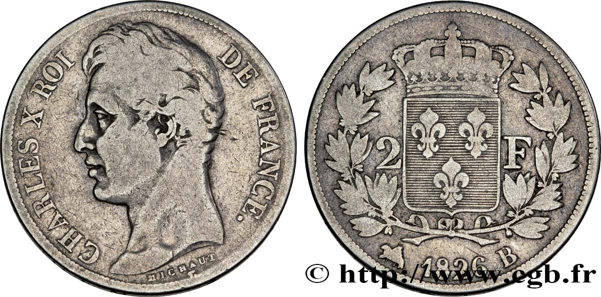 2 francs Charles X 1826 Rouen F.258/13 TB18 