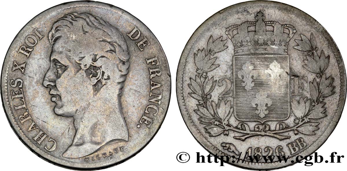2 francs Charles X 1826 Strasbourg F.258/14 TB15 