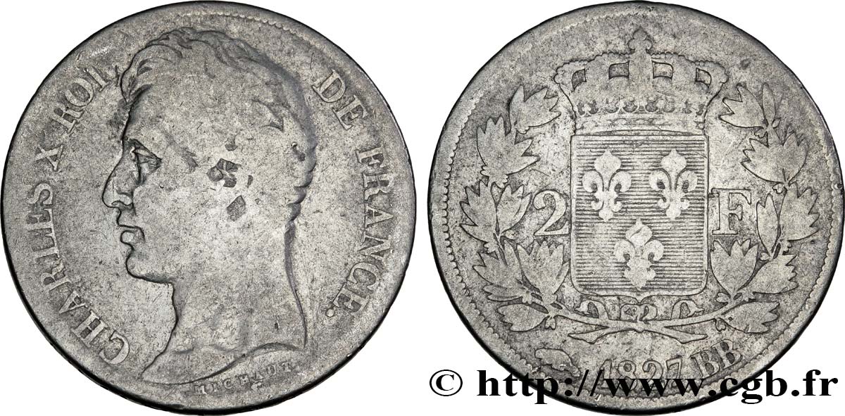 2 francs Charles X 1827 Strasbourg F.258/26 B12 