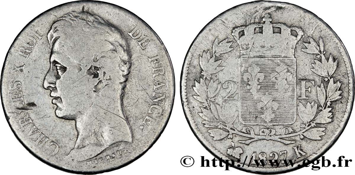 2 francs Charles X 1827 Bordeaux F.258/30 SGE10 