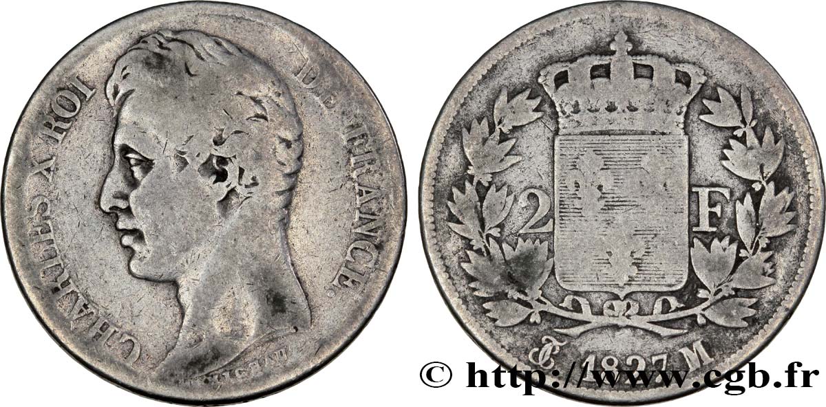 2 francs Charles X 1827 Toulouse F.258/32 B13 
