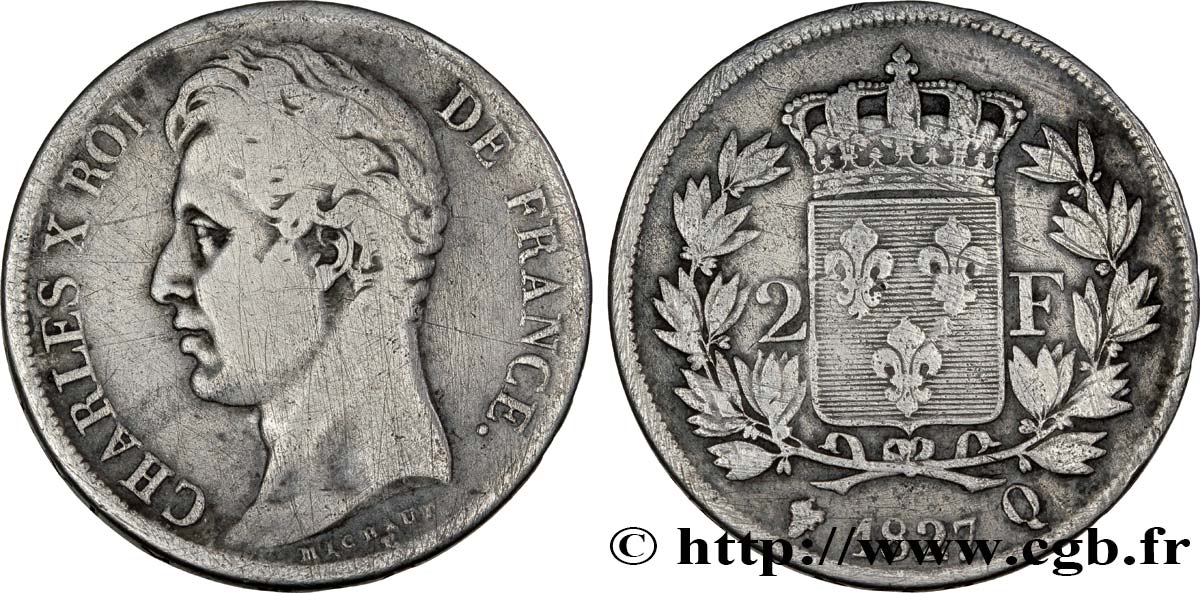 2 francs Charles X 1827 Perpignan F.258/33 S22 