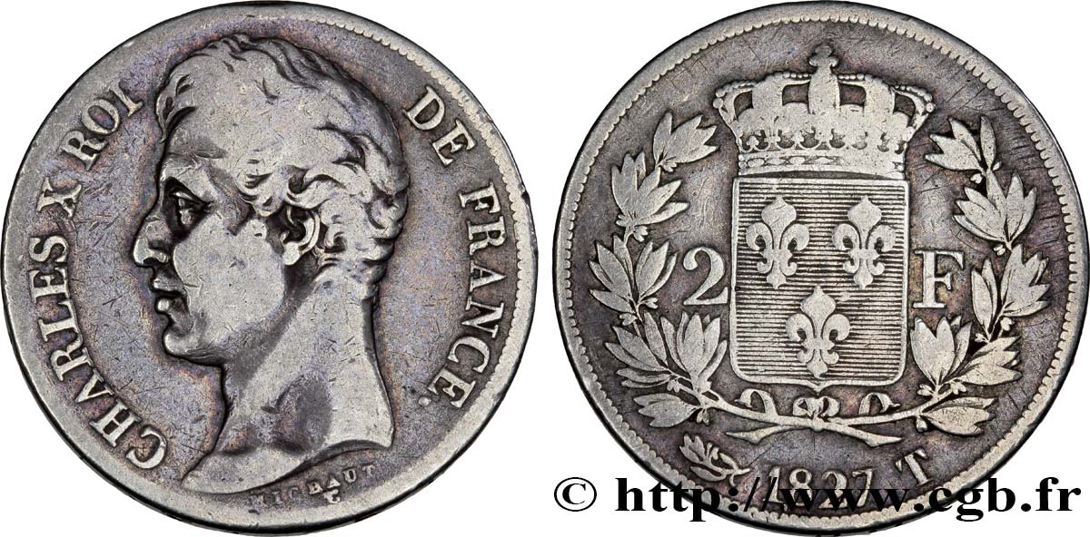 2 francs Charles X 1827 Nantes F.258/34 MB22 