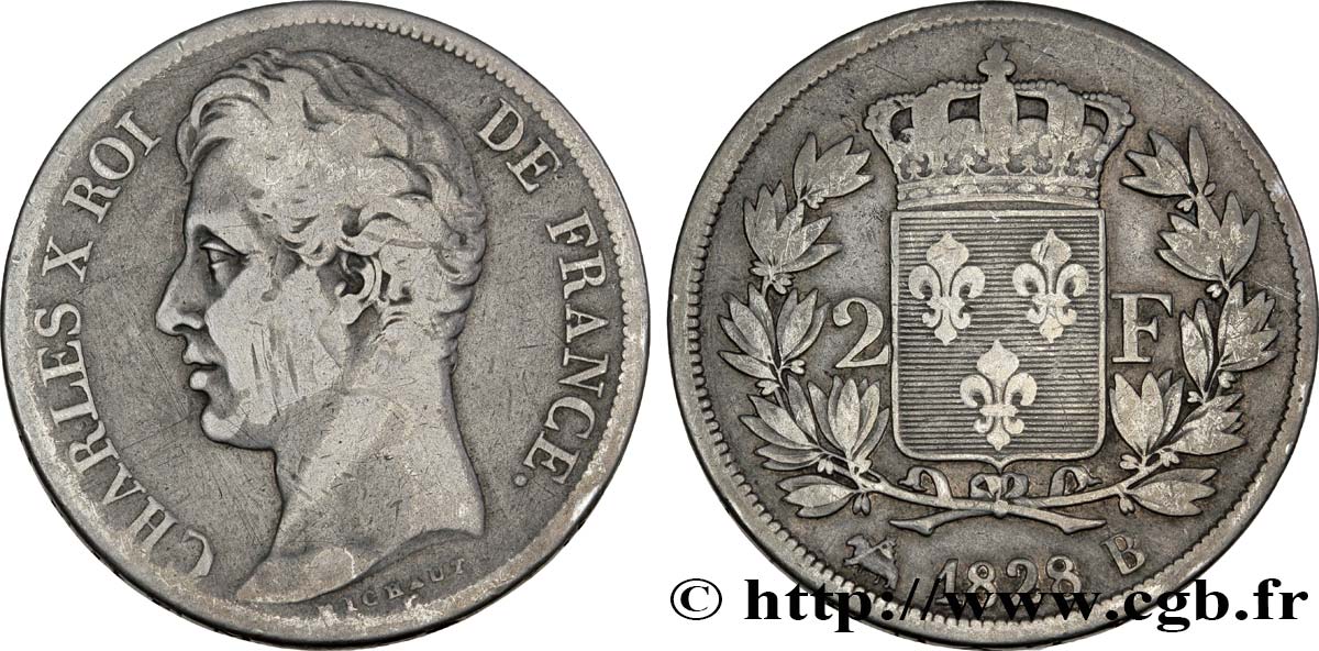 2 francs Charles X 1828 Rouen F.258/37 MB25 