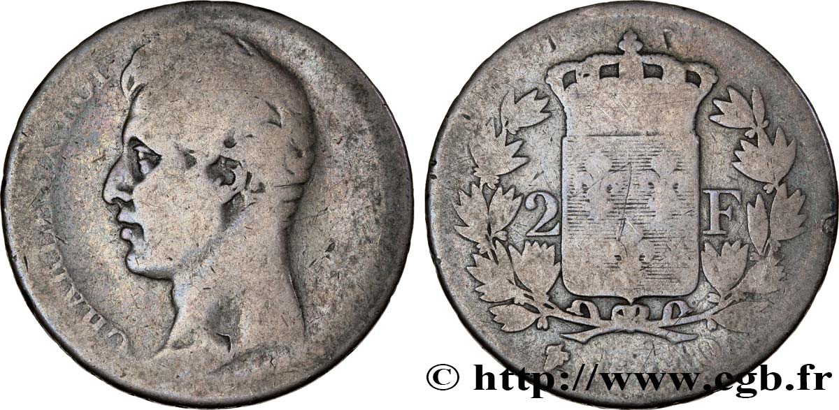 2 francs Charles X 1828 Perpignan F.258/46 SGE8 