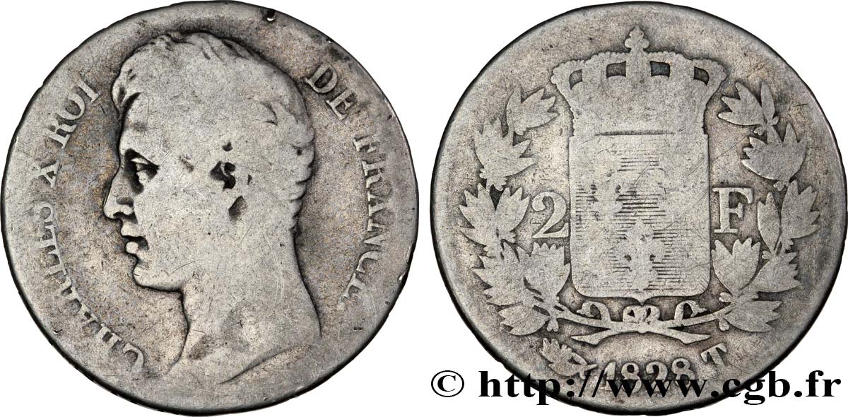 2 francs Charles X 1828 Nantes F.258/47 VG10 