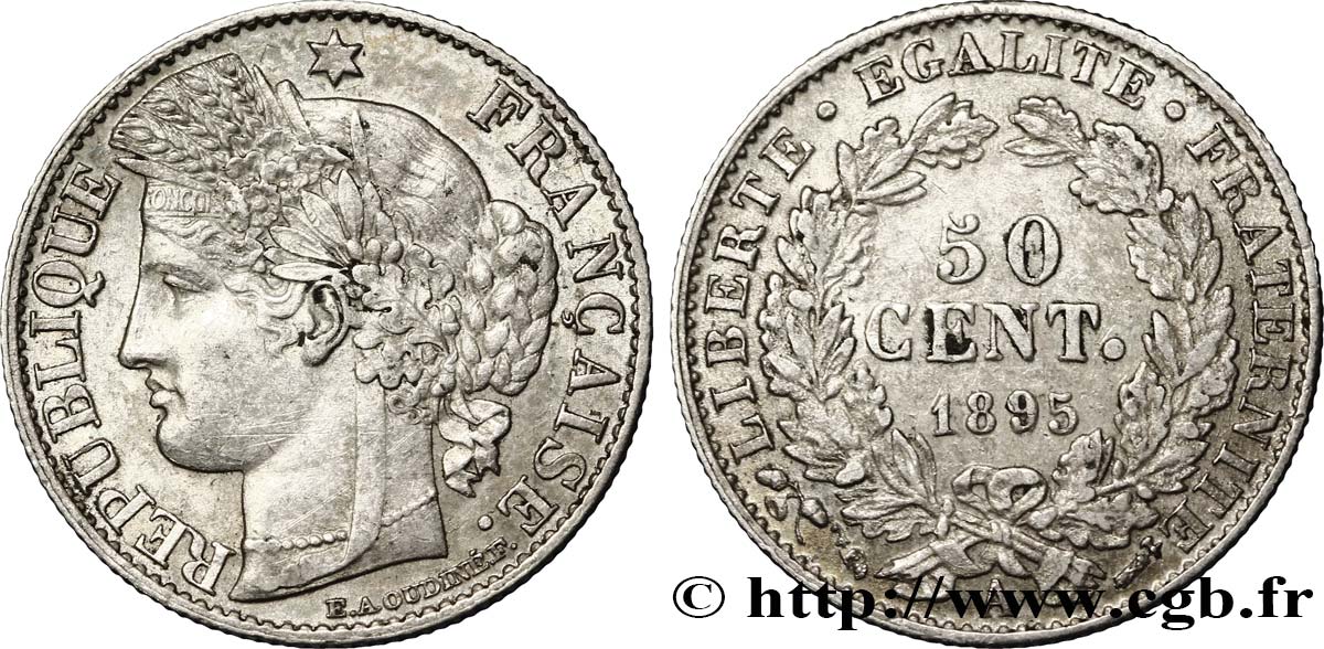 50 centimes Cérès, IIIe République 1895 Paris F.189/16 SPL55 