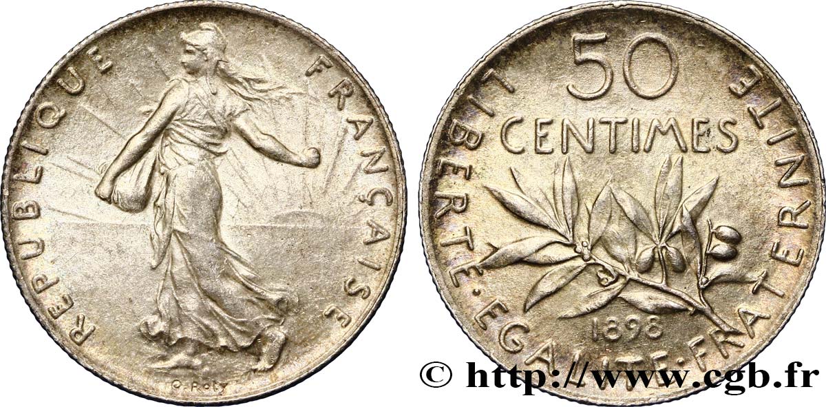 50 centimes Semeuse 1898 Paris F.190/3 EBC58 