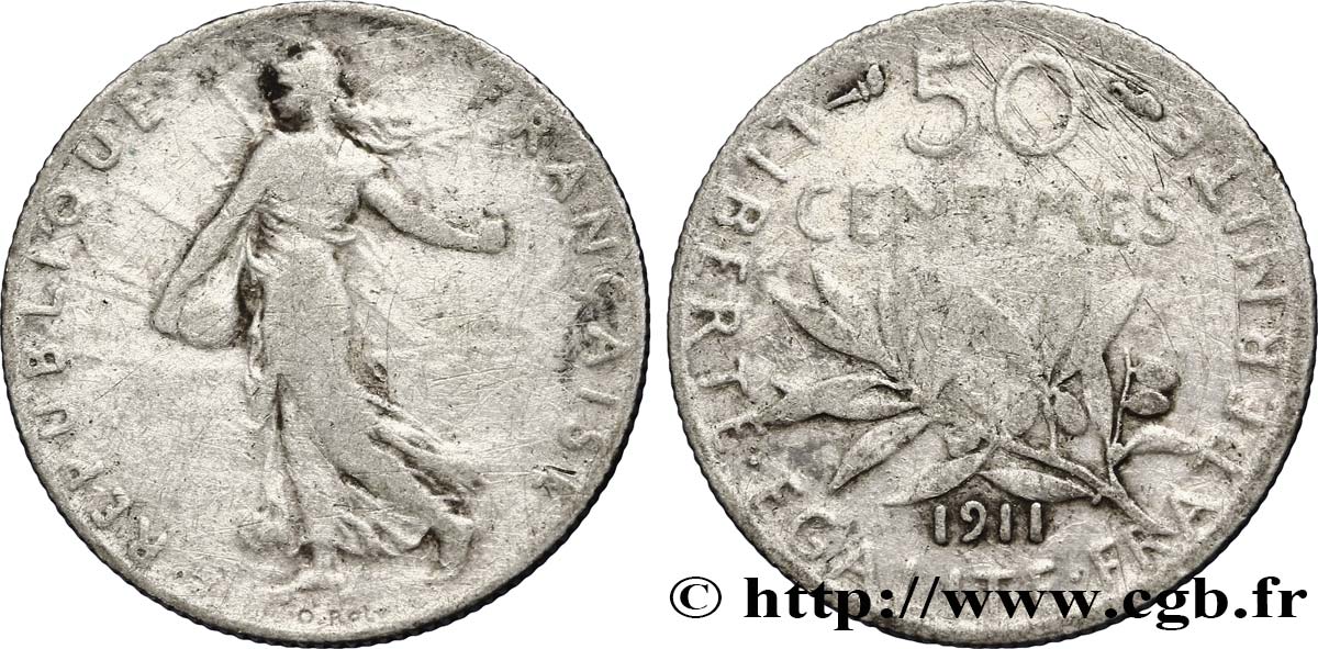 50 centimes Semeuse 1911 Paris F.190/18 TB20 