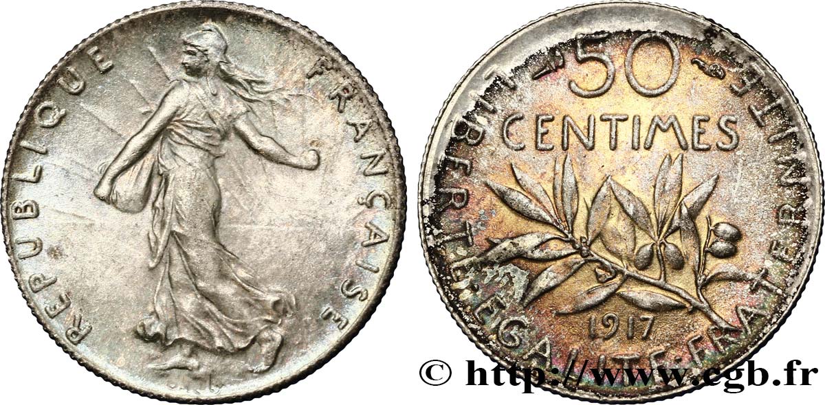 50 centimes Semeuse 1917 Paris F.190/24 SUP62 
