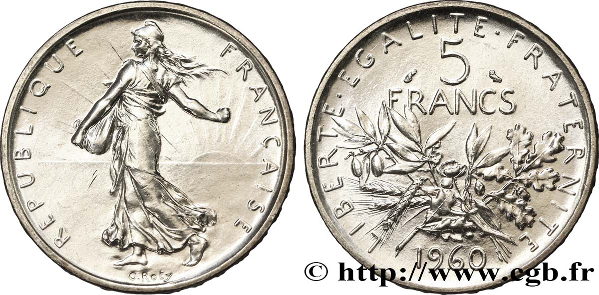 5 francs Semeuse, argent 1960 Paris F.340/4 SPL63 