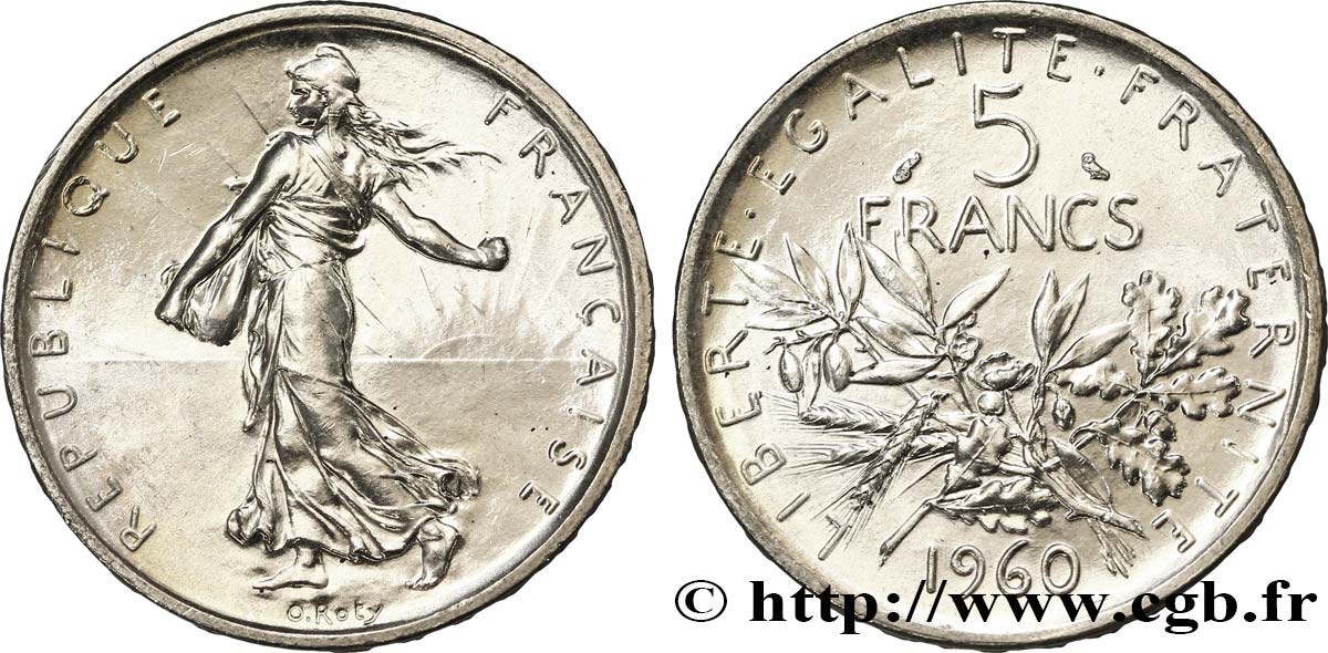 5 francs Semeuse, argent 1960 Paris F.340/4 MS63 