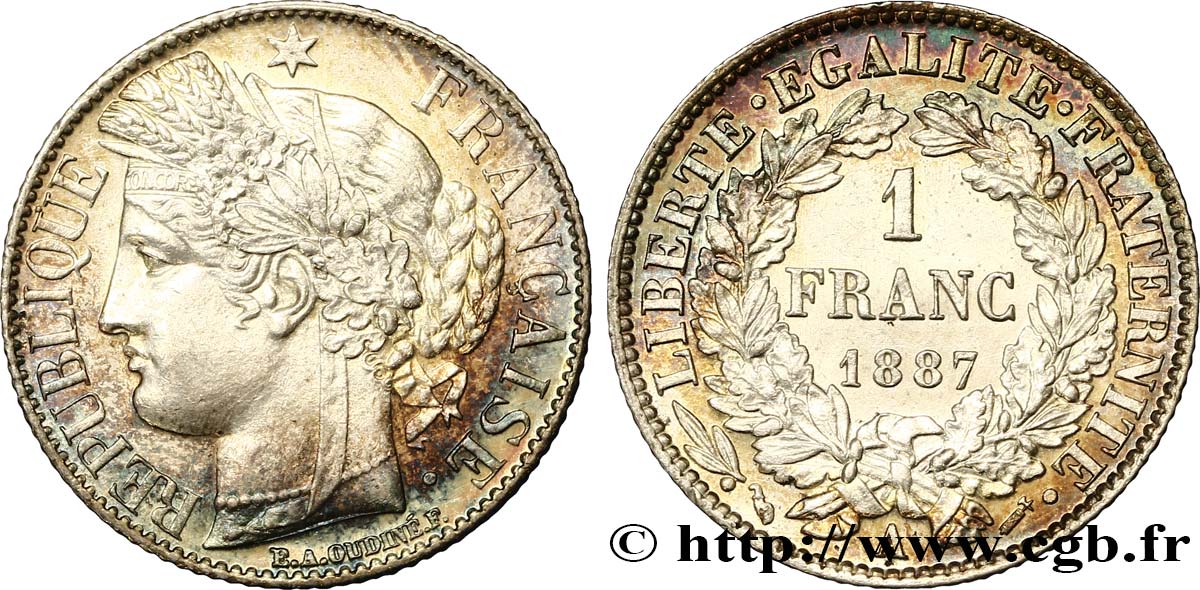 1 franc Cérès, IIIe République 1887 Paris F.216/9 SUP60 