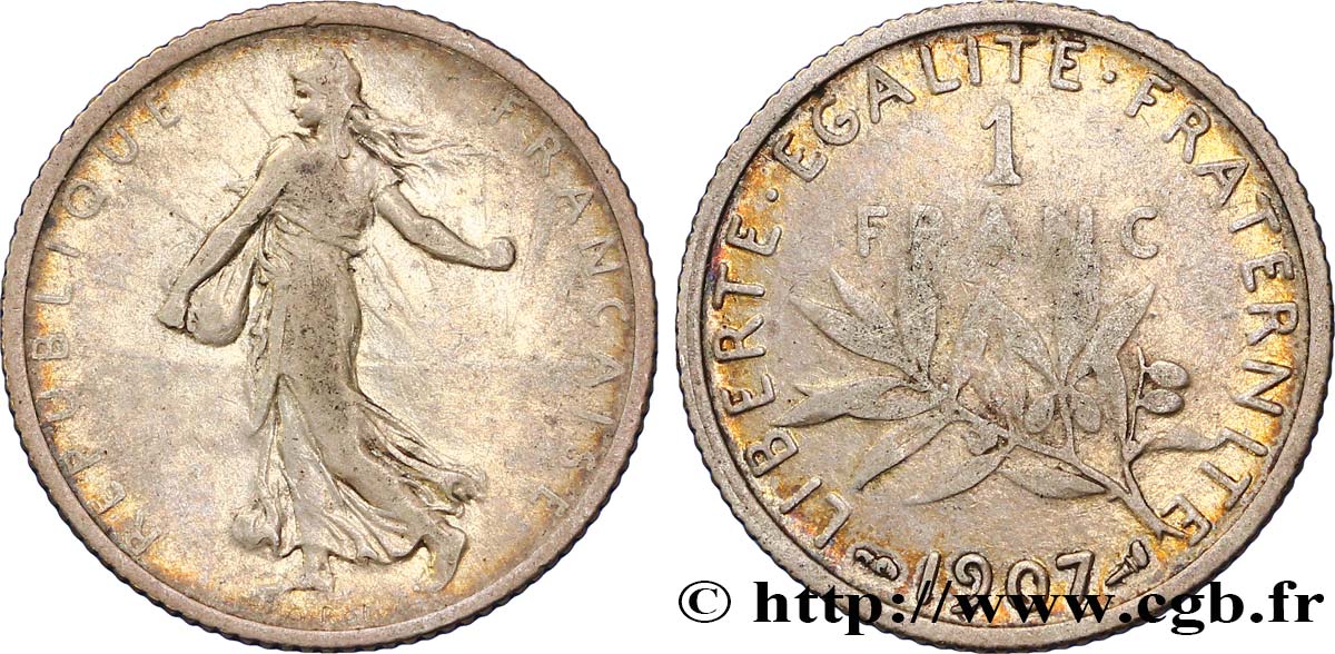 1 franc Semeuse 1907 Paris F.217/12 TB15 