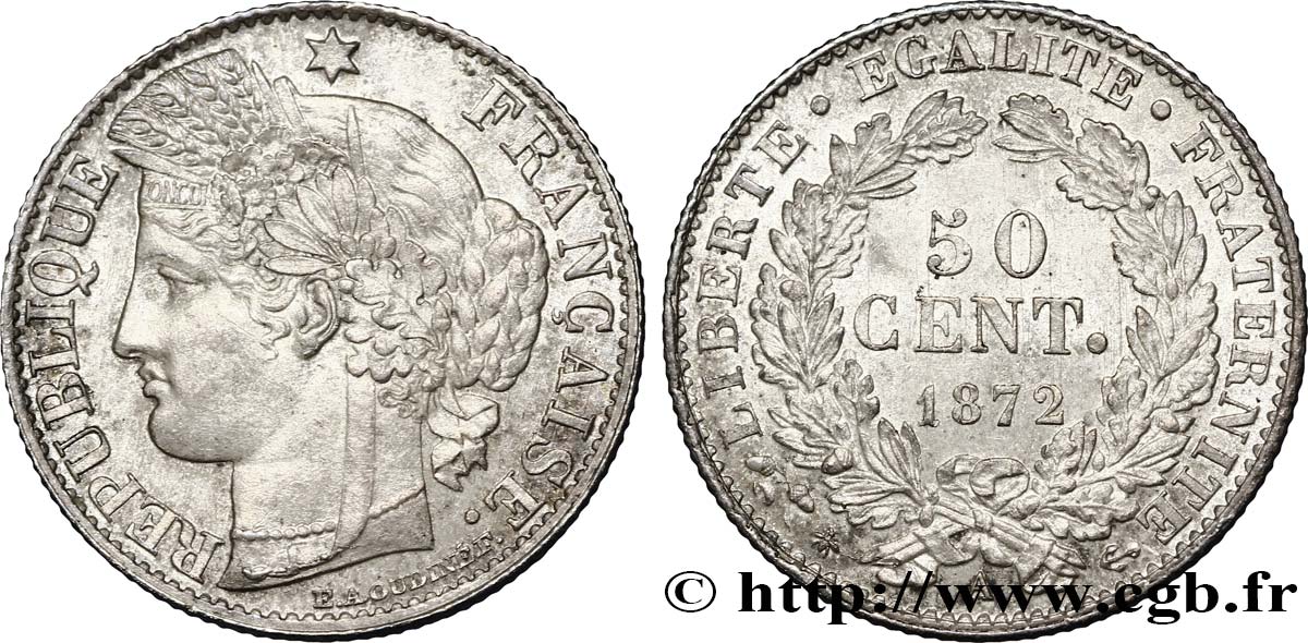 50 centimes Cérès, IIIe République 1872 Paris F.189/3 EBC60 