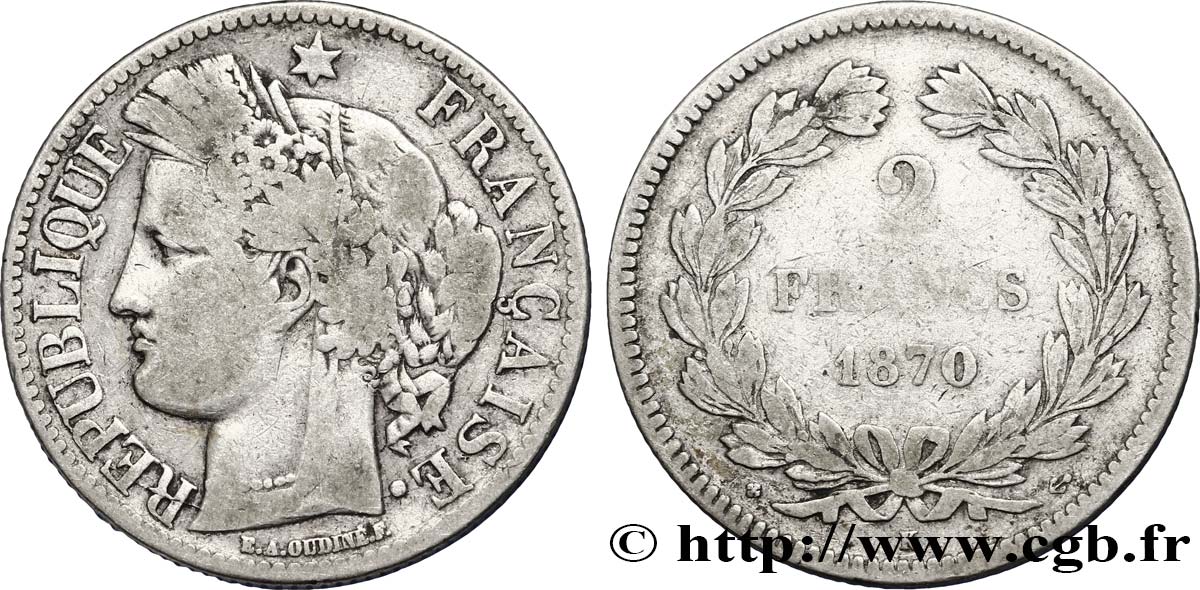 2 francs Cérès, sans légende 1870 Bordeaux F.264/2 SGE12 