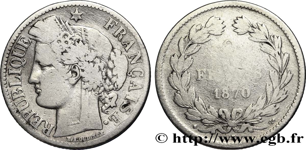 2 francs Cérès, sans légende 1870 Bordeaux F.264/2 B12 