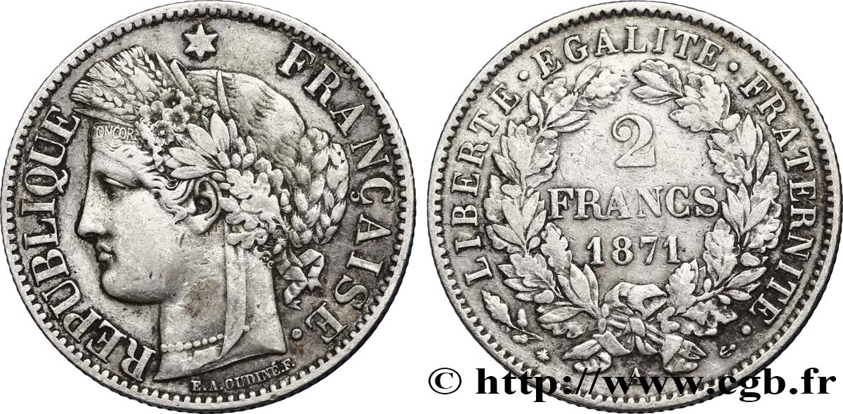2 francs Cérès, avec légende 1871 Paris F.265/5 BB48 