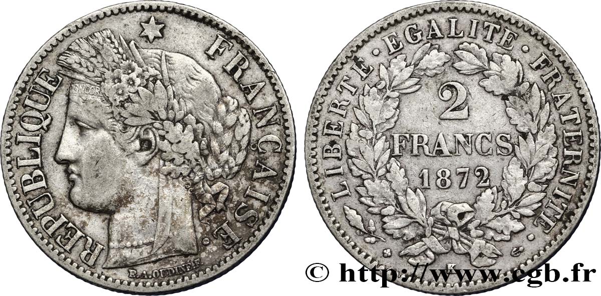 2 francs Cérès, avec légende 1872 Bordeaux F.265/9 TTB45 