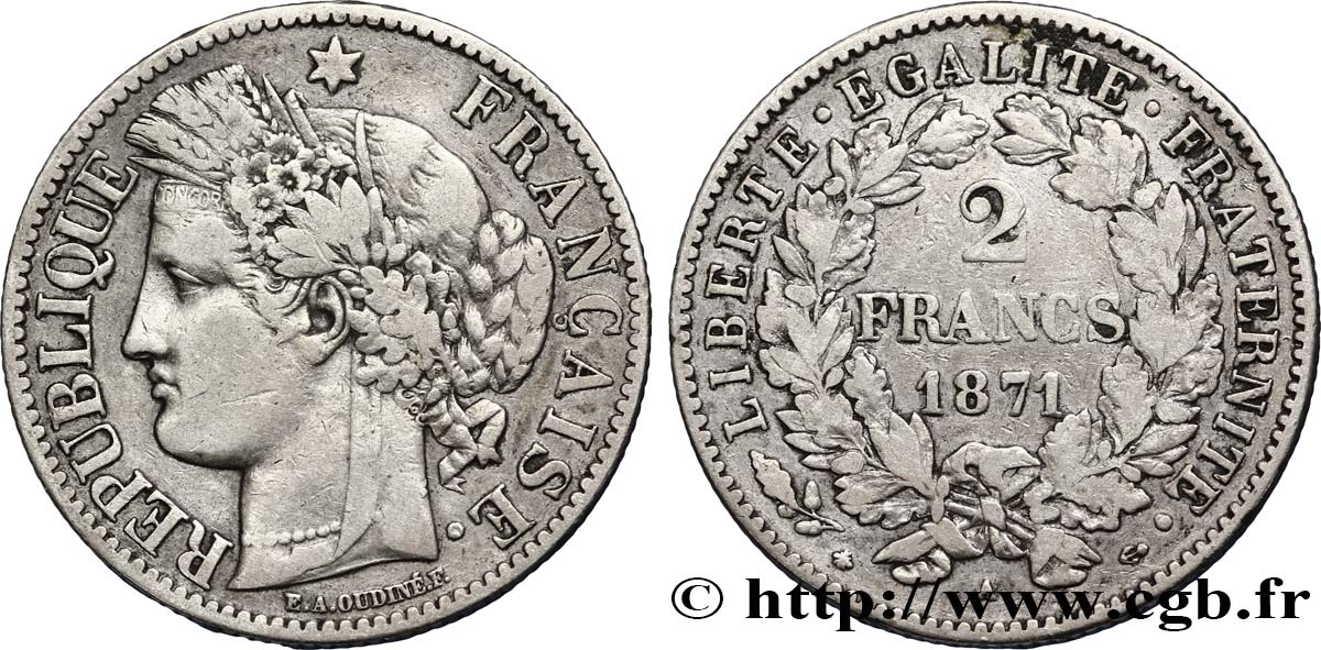 2 francs Cérès, avec légende 1871 Paris F.265/5 TTB40 