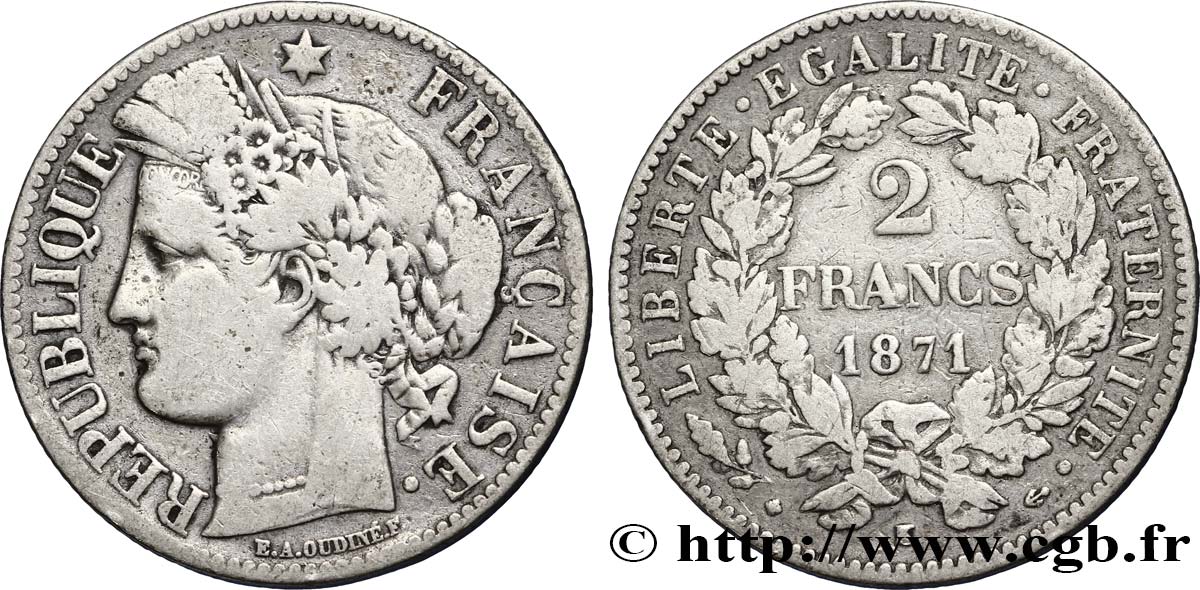 2 francs Cérès, avec légende 1871 Bordeaux F.265/7 SS40 