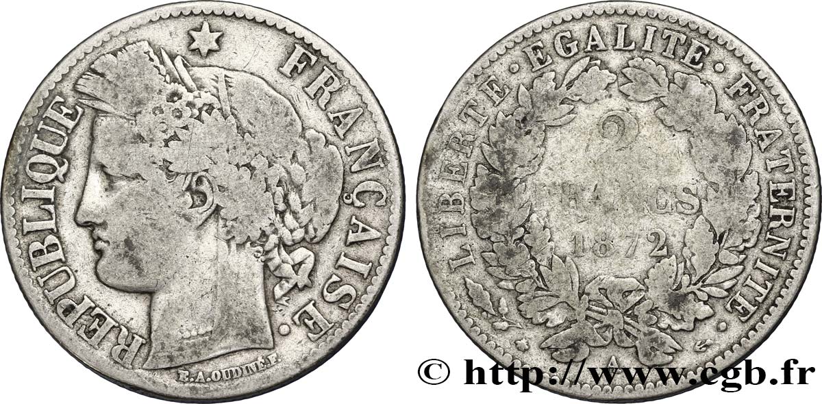 2 francs Cérès, avec légende 1872 Paris F.265/8 SGE12 