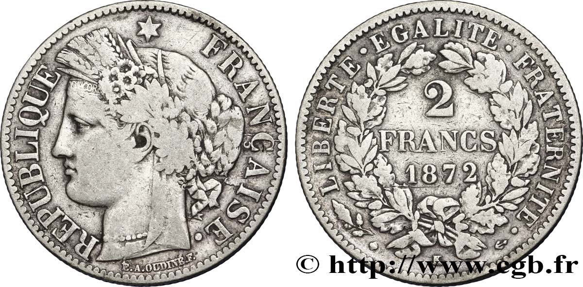 2 francs Cérès, avec légende 1872 Bordeaux F.265/9 XF40 