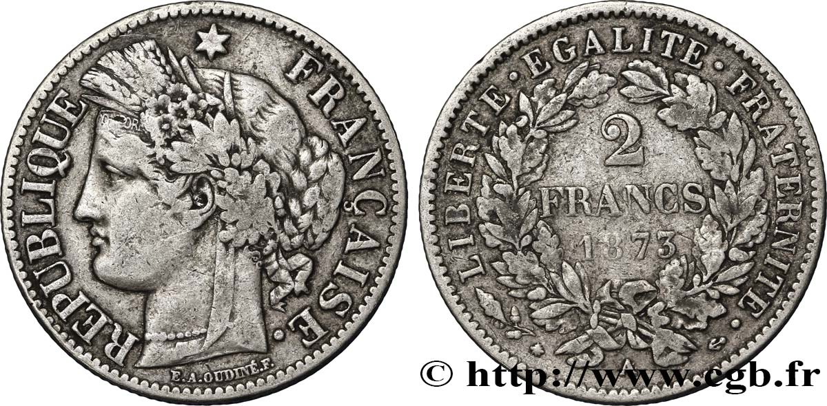 2 francs Cérès, avec légende 1873 Paris F.265/10 TB30 