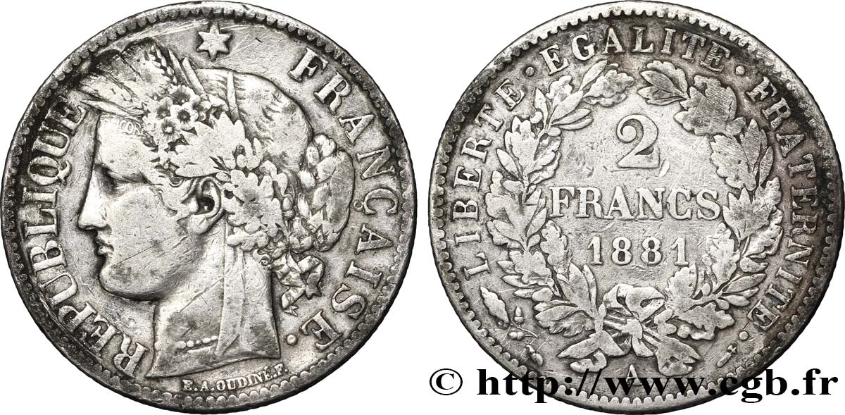 2 francs Cérès, avec légende 1881 Paris F.265/12 XF45 