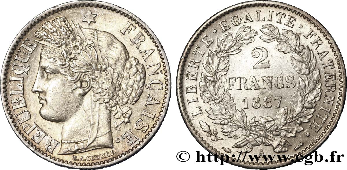2 francs Cérès, avec légende 1887 Paris F.265/13 SUP60 
