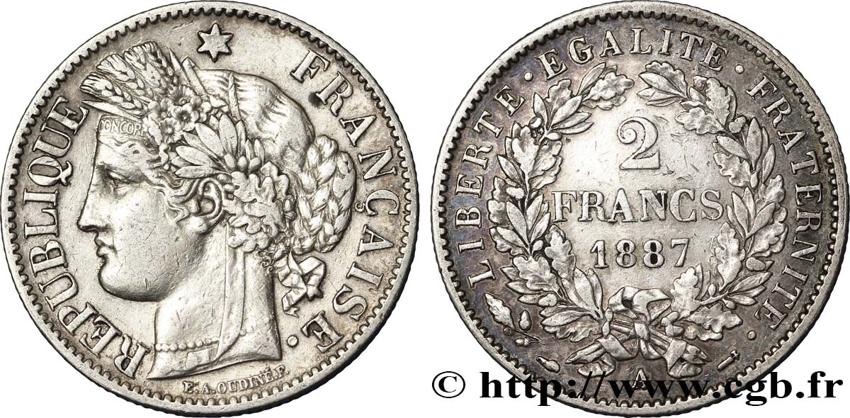 2 francs Cérès, avec légende 1887 Paris F.265/13 SS48 