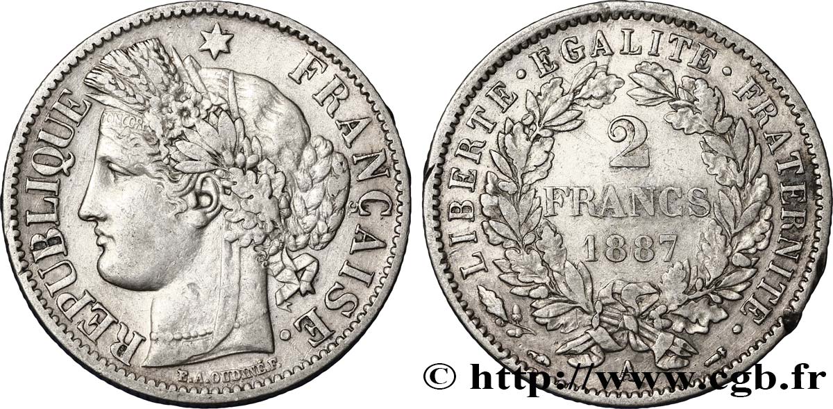 2 francs Cérès, avec légende 1887 Paris F.265/13 BB48 